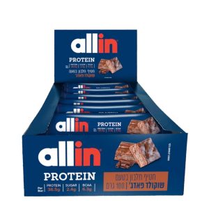 12 חטיפי חלבון אולאין בטעם שוקולד פאדג' במשקל 100 גרם לכל חטיף | allin big protein