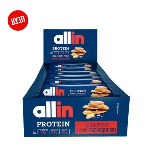 12 חטיפי חלבון אולאין בטעם בוטנים קרמל במשקל 100 גרם לכל חטיף | allin big protein