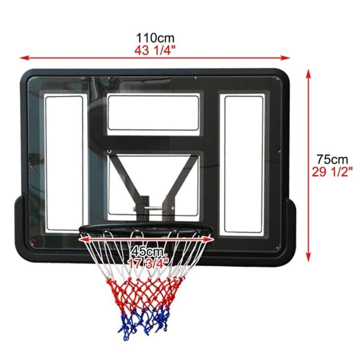 לוח כדורסל שקוף מקצועי 110/75 ס"מ עם הרחקה מהקיר DUNK M007 - כולל הובלה חינם