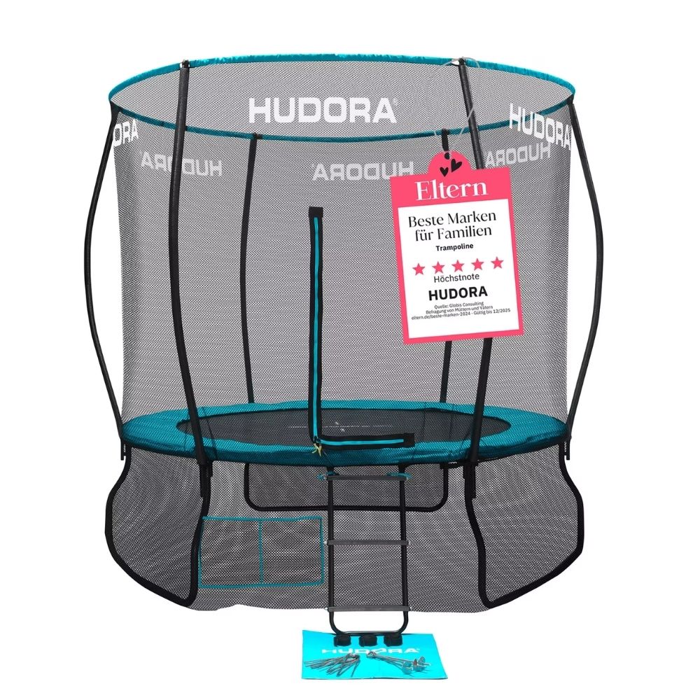 טרמפולינה HUDORA Fantastic 250 גרמניה – קוטר 2.5 מטר עם רשת בטיחות וסולם
